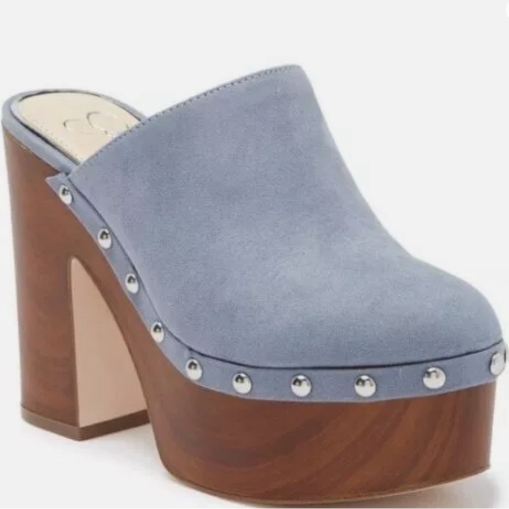 Jessica Simpson "Dalia" platform mule clog studded blue - BNWT
